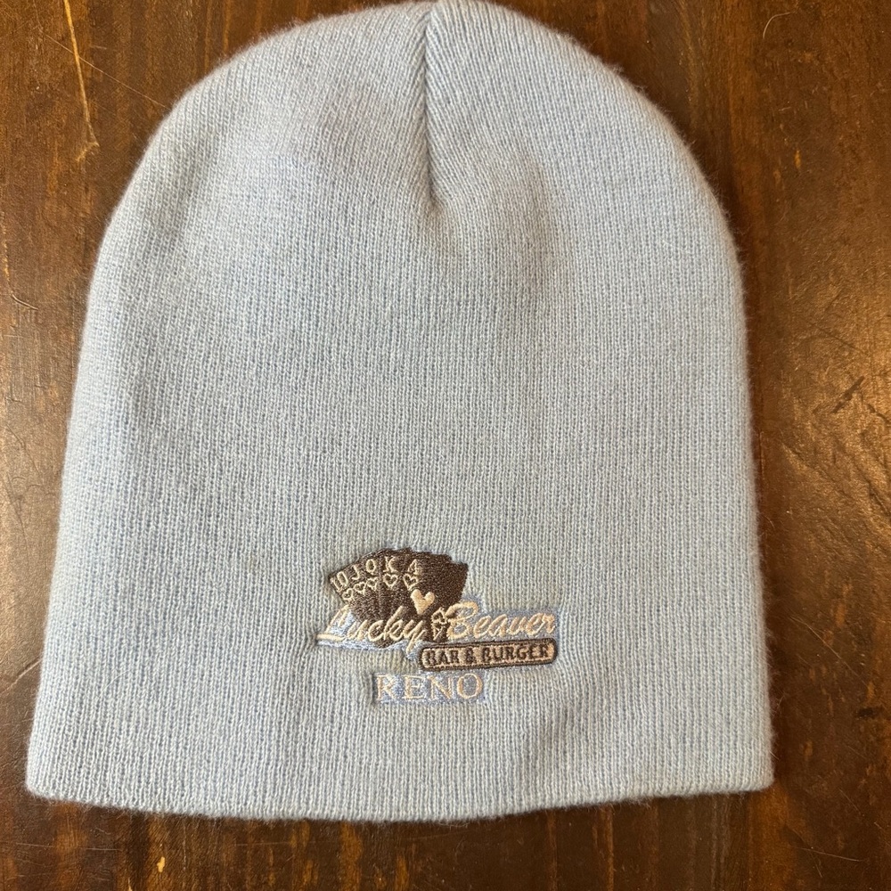 Pale Blue Lucky Beaver Tahoe Beanie with Embroidered Card Logo